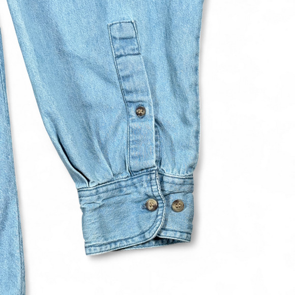 Vintage Lighthouses Shirt Adult MEDIUM Blue Chambray Jean Great Coastal 90s - Picture 7 of 11